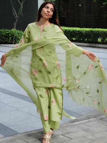 Image of ANNI Designer Viscose Printed Kurta for Women | Kurti Set Woman | Kurta with Pant & Dupatta | Straight Ethnic Suit | Indian Outfit Ladies Dress Stylish Traditional Clothing Office Party Fashion Look