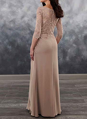 Mother of The Bride Dresses-Long Evening Formal Dress 3/4 Sleeve Lace Applique Ruffles2