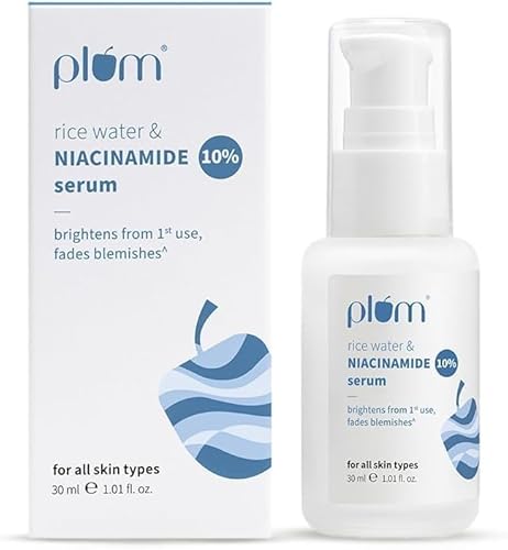 Plum 10% Niacinamide Face Serum with Rice Water | Vitamin B3 with Japanese Fermented Rice Water | For Clear, Blemish-Free, Bright Skin | Suits All Skin Types | Fragrance-Free | 1.01 Fl Oz