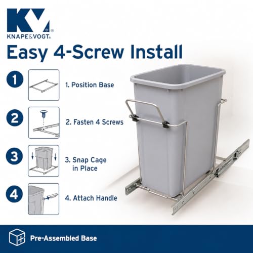 8.375 in. x 20.125 in. x 17.313 in. 20 Qt. in-Cabinet Single Soft-Close Bottom-Mount Pull-Out Trash Can - Platinum by Knape & Vogt - Image 5