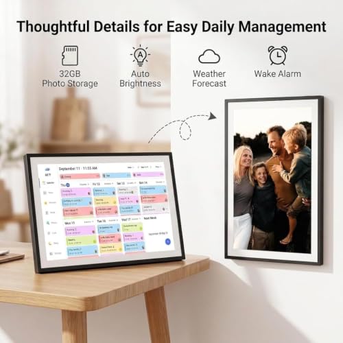 Image of LOOFII 15.6 Inch Smart Digital Calendar - 1920x1080 Full HD Touchscreen Calendar & Family Planner with Chore Chart & Meal Planner, Wall-Mountable (Black White)