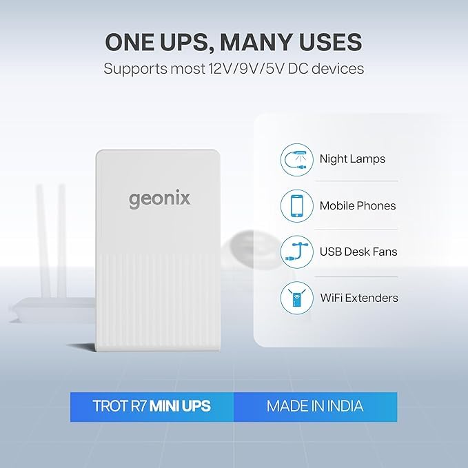 Image of Geonix Trot R7 Mini UPS | Up to 6 Hours Backup | Dual 2000mAh Battery | DC & USB Output | UPS for WiFi Router /Modem /Set top Box Devices White