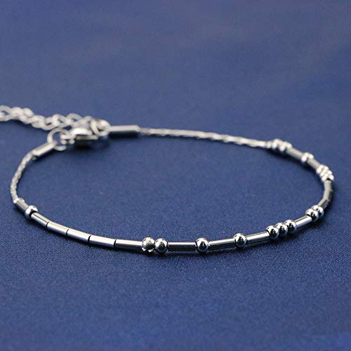 Image of JoycuFF Inspirational Morse Code Bracelets for Women Silver Beads Jewelry Encouragement Mantra Gifts for Her