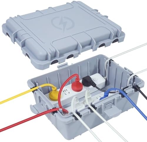 OUTDSPLY Große wasserdichte Kabelbox für den Außenbereich, wetterfeste Außensteckdose, IP54-geschützte Steckdosenleiste, Timer-Steckdose, Außenstecker, Verlängerungskabel (31 x 23
