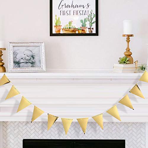 Image of 40Ft Gold Party Decoration Triangle Flag Banner Double Sided Metallic Paper Pennant Bunting Garland for Graduation Wedding Bridal Shower Birthday Bachelorette Engagement Anniversary Hen Party Supplies