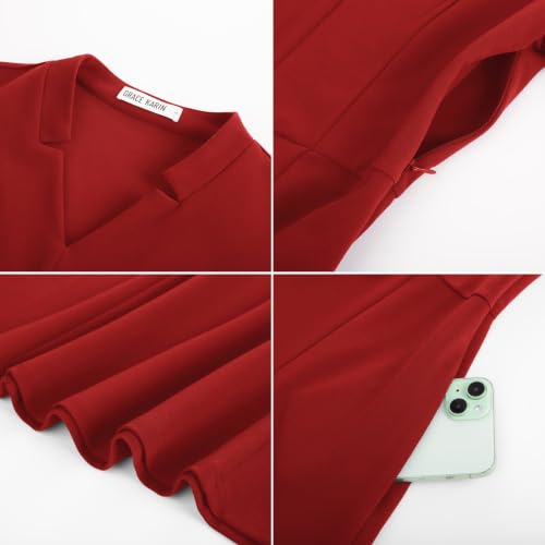 Image of GRACE KARIN Work Dresses for Women 2026,Midi Business Dress,3 /4 Sleeve Classy Fit and Flare Dress with Pocket