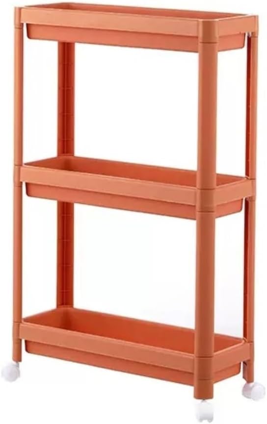 Yellow 2-Tier Rolling Kitchen Trolley - Narrow Plastic with Wheels, Versatile Storage Rack for Bathroom & Kitchen, Space-Saving ty Shelf with Drain Tray