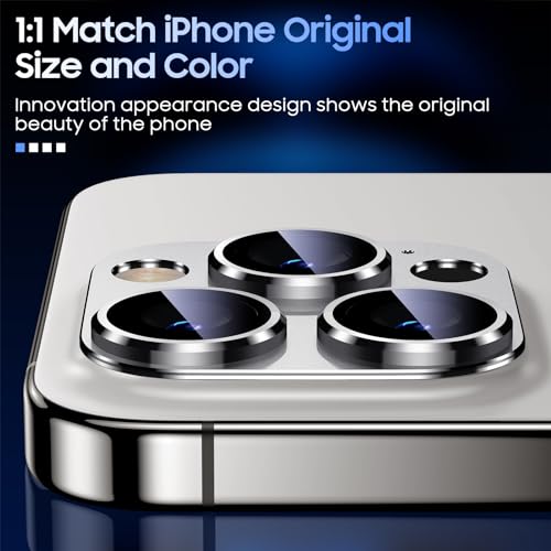 Image of Uyiton Compatible with iPhone 15 Pro /iPhone 15 Pro Max Camera Lens Protector, [Not Easy to Break][Strong Adsorption][Case-Friendly] Metal Tempered Glass Rear Camera Screen Cover - Silver White