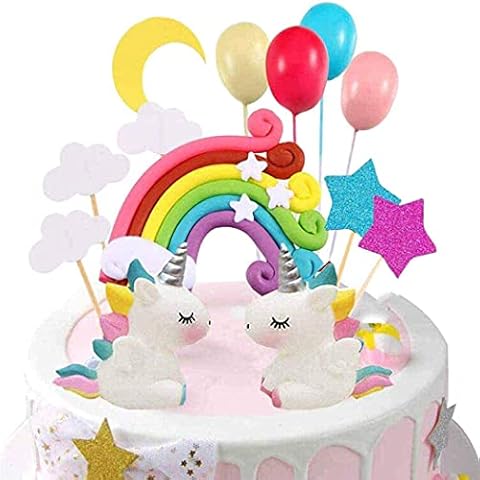 Miss Good Unicorn Cake Toppers Kit Cloud Rainbow Star Balloon Cake Decorations Cupcake Topper Stand Up Wafer For Boy Girl Kid Birthday Wedding Baby Shower Party Pack of 15 Cover
