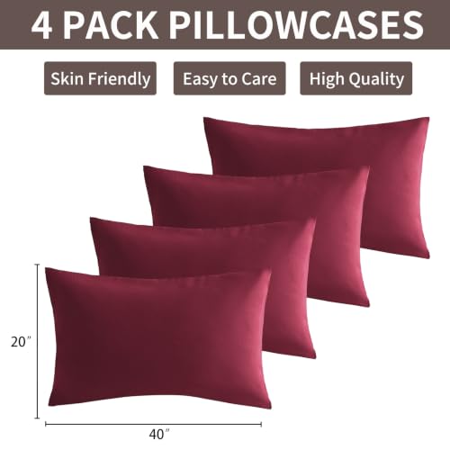 MINIPANDA Burgundy Red King Size Pillow Cases Set of 4, Envelope Design MINIPANDA Burgundy Red King Size Pillow Cases Set of 4, Envelope Design - Image 3