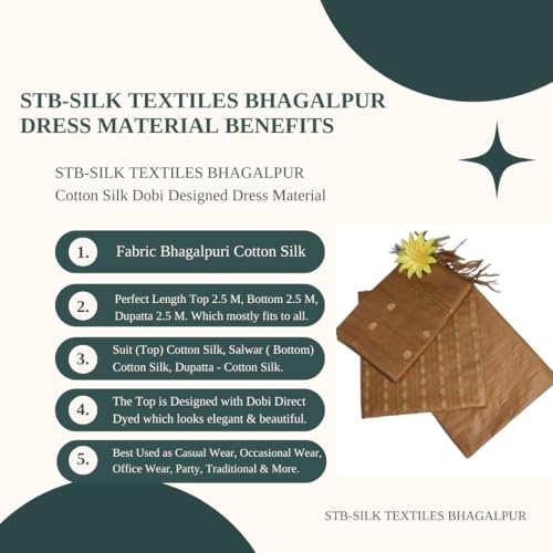 Image of STB-SILK TEXTILES BHAGALPUR Women's Bhagalpuri Cotton Silk Unstitched Salwar Suit Dress Material With Dupatta