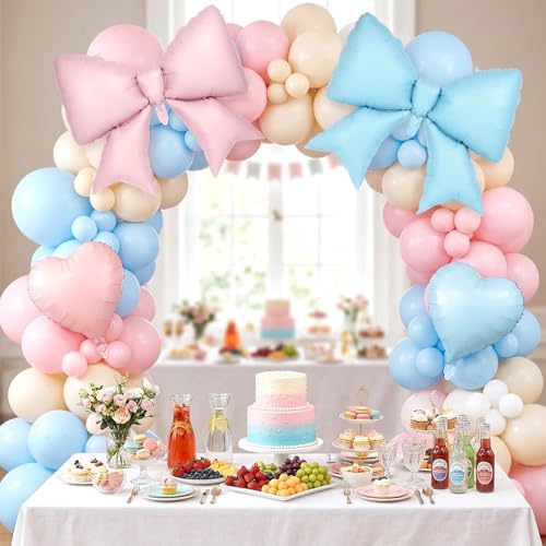 Image of 12 Pcs 18 Inch Heart Balloons and 38 Inch Bow Balloons, Large Foil Bow Heart Balloon Bow Party Decorations for Birthday Baby Shower Valentines Wedding Party
