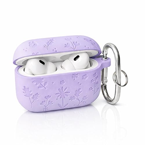 Image of Emoh Roced Case for Airpods Pro 3,Silicone Flower Engraved Cases Compatible with Apple AirPods Pro 3rd Generation 2025, Shockproof, Anti-Scratch, Protective Case Cover (Lavender, for AirPods pro 3)
