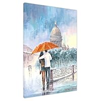 UK Print House Couple On Bridge With Umbrella Canvas Wall Art - Premium Prints and Decor for Office, Study, Living Room, Kitchen Large (76 x 51 cm - 30\" x 20\" inch)