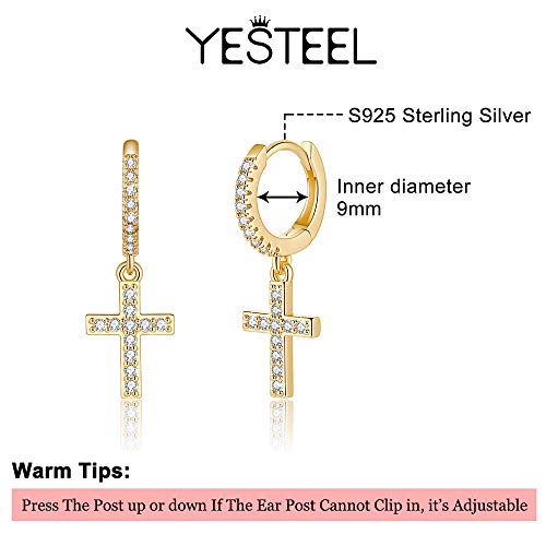 Cross Huggie Hoop Earrings, S925 Sterling Silver Post 14K Gold Plated Cz Dangle Hoop Earrings, Cubic Zirconia Cross Earrings Huggie Hoops Dangly Small Hoop Earrings For Women Girls #TOP1