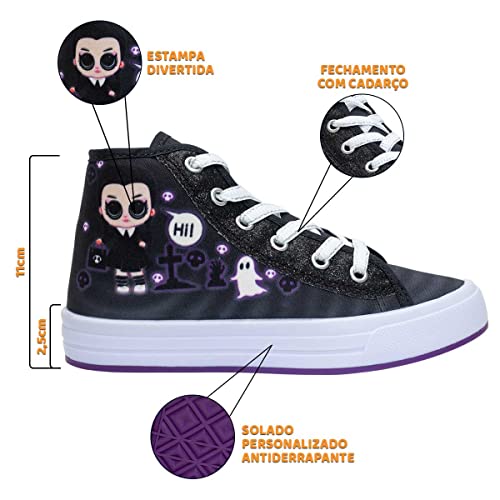Tênis Infantil Cano Alto Feminino Nº 23 Ao 34 Botinha Fantasmas 11.82 (Preto, br_footwear_size_syste