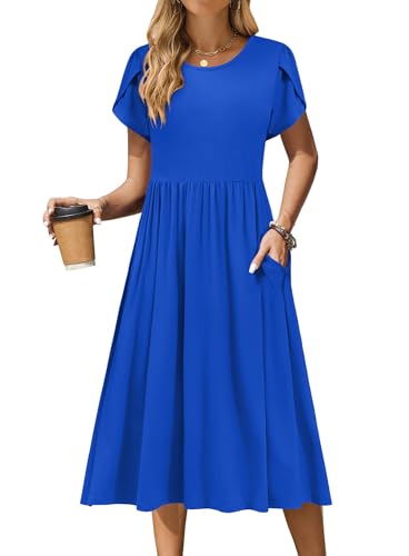 Image of Zeagoo Womens Summer Dresses Casual Aline Midi Dress Short Sleeve Floral Tshirt Dress Flowy Beach Sundresses with Pockets