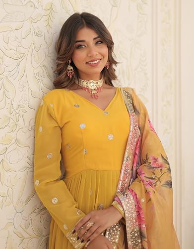 Image of Fashion Basket Georgette Embroidered Anarkali Kurta Set for Women