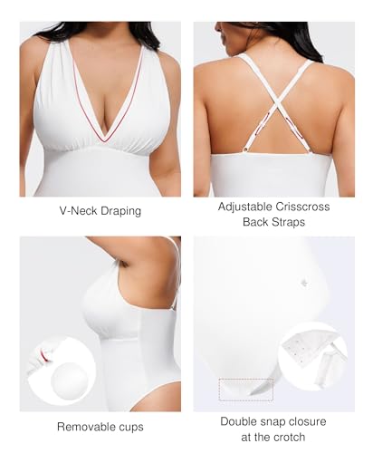 Popilush Body Suits For Womens Tummy Control Shapewear Halter Top V Neck Backless Summer Going Out Tops3