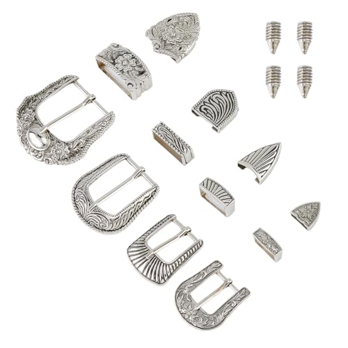DICOSMETIC - DICOSMETIC 4 Sets Belt Buckle Sets Western Cowboy Buckle Alloy Engraved Silver Buckles Replacement Cowboy Rodeo Belt Hand Polished Buckles Set for Men Women DIY Craft