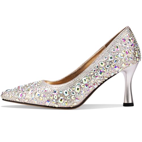 TDD High Heels for Women Stiletto Stylish Glitter Rhinestone Crystal Sexy Pointed Toe Shoes Dressy Comfortable Sexy Elegantes Slip On Sparkly Ladies Formal 3 Inch Pumps2