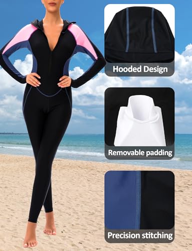 FEOYA Hooded Dive Skin for Women Full Body Scuba Rash Guard One Piece Zip Up Diving Suit Long Sleeve Rashguard3
