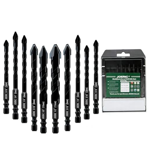 JOERIC 10pc 3/16”to 1/2”Eccentric Drill Bit Set, Masonry Drill Bit Sets Concrete Drill Bit for Tile,Glass,Brick,Plastic,Cement,Wood with Storage Case (Black).