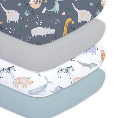 Image of Plushii Crib Sheets for Boys Girls,Baby Crib Sheets Fitted 4PK for Standard Crib and Toddler Bed Mattress,52 inchx28 inchSoft Breathable Microfiber Crib Mattress Cover with Cute Patterns, Fauna