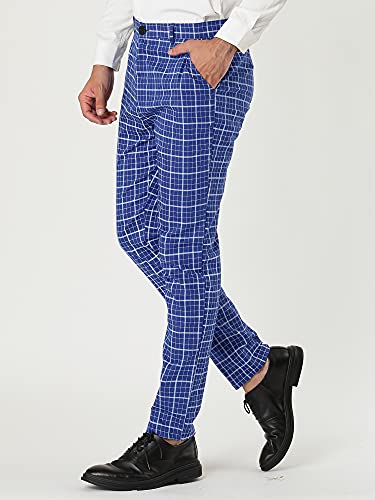 Lars Amadeus Men's Business Pants Checked Printed Slim Fit Flat Front Plaid Dress Trousers2