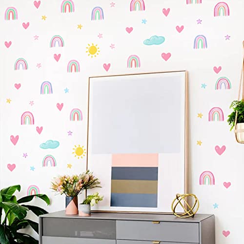 Small Rainbow Theme Star Wall Stickers For Girls, Easy To Peel And Stick Colorful Rainbow Heart Sun Star Wall Stickers, Wall Art Diy Football Decor Decals For Kids Room, Boys Teen Girl Bedroom Playroom Living Room Window Door Decoration #TOP28