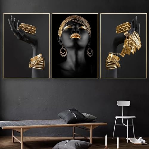 Tableau femme africaine triptyque toile art ethnique salon moderne