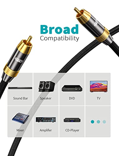 Subwoofer Cable,Emk Digital Coaxial Audio Cable [24K Gold-Plated, Durable Cotton] Premium S/Pdif Rca Male To Rca Male For Home Theater, Soundbar,Speaker,Hdtv, Subwoofer, Hi-Fi Systems (Black-3.3Ft/1M) #TOP3