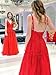 Kncpti Women's Spaghetti Straps Sexy V Neck Tulle Ball Gown Lace Applique Long Prom Evening Party Dresses A Line Fuchsia 14