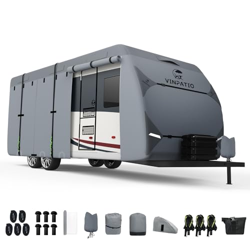 Image of VINPATIO RV Cover Fits 35'-38': 7 Layers Heavy Duty RV & Trailer Cover, Toy Hauler Cover Travel Trailer Cover, Camper Cover with Tongue Jack Cover, Extra Windproof Straps, Gutter Covers