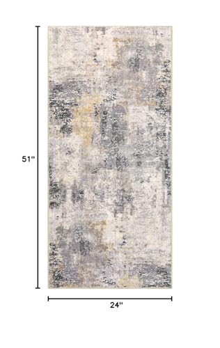 Lahome Modern Abstract Gray Bathroom Runner Rug, 2x4.3 Washable Laundry Room Runner, Soft Non Slip Low Pile Throw Carpet Runner for Entryway Kitchen Hallway Doorway Bedroom