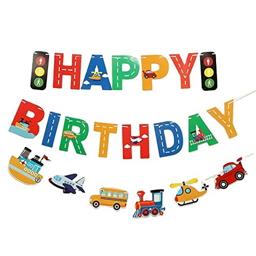 誕生日 飾り付け 車 乗り物 ガーランド バースデー 飾り セット デコレーション Happy Birthday 働く車 工事 ハーフバースデー 100日 お祝い 男の子 パトカー 飛行機 救急車 消防車 働く車 バースデー 交通バナー アルミ風船 1歳