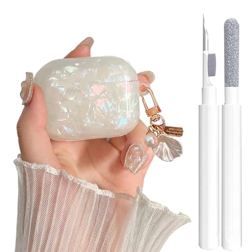 Cute Case for Airpods Pro/Pro 2 Gen Cover Girl Women with Cleaner Pen, Shell Pattern Airpods iPod Pro 2nd/1st Generation Cover Protective Skin with Luxury Pearl Keychain 2023/2022/2019, Colorful -  OTOPO