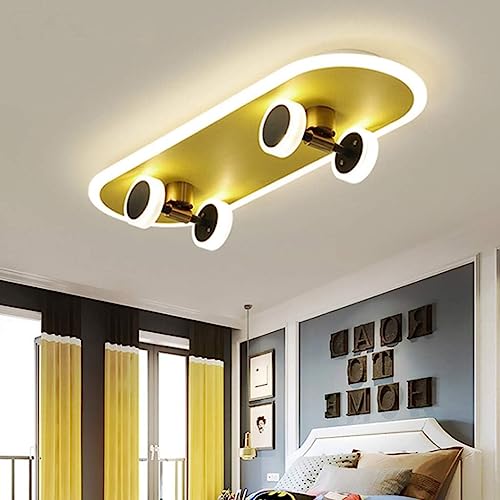 JMrider LED Kinderzimmer Skateboard Deckenleuchte Modern Mit Deckenlampe 32W Cartoon Acryl Jungen Mädchen Schlafzimmer Deckenlicht Wohnzimmer Kindergarten Beleuchtung Babyzimmer Gold