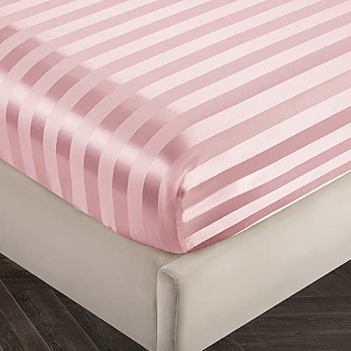 Siinvdabzx 4Pcs Satin Sheets Stripe Printed Sheets, Italian Style Silky Soft Blush Pink Satin Queen Bed Sheets With Deep Pocket, 1 Fitted Sheet, 1 Flat Sheet, 2 Envelope Closure Pillowcases #TOP3