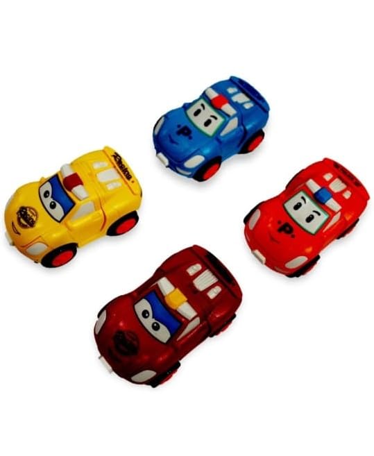 STERTOYS Mini Cute Cartoon Transformer Car for Kids & Transformers Cars Lover, Push N Go Toys, Pull Back Racing Convert from Car to Robot (Multicolor-Pack of 4)