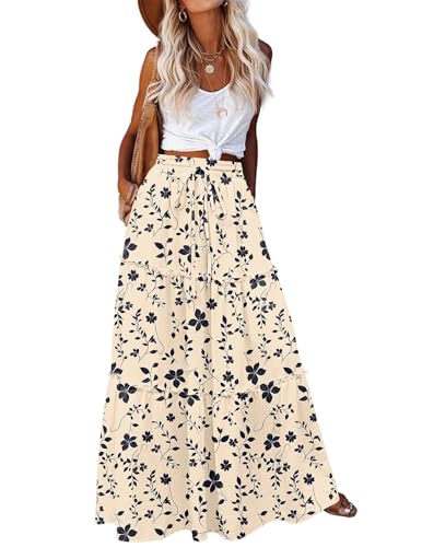 Zeagoo Floral Long Skirts Womens Casual Boho High Waisted Spring
