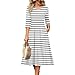 Women Dress A-Line Comfy Flowy Sundress Crewneck Fashion Printed Dresses with Pockets 3/4 Sleeve Casual Loose Dress