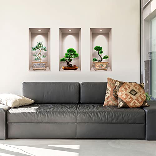 3D-Aufkleber, selbstklebend, 3D-Effekt, japanischer Bonsai, Wandsticker für Schlafzimmer, Erwachsene, 3D-Wandaufkleber, Wohnzimmer, Wandaufkleber, Motiv: Trompe des Auges, Schlafzimmer, 60 x 90 cm