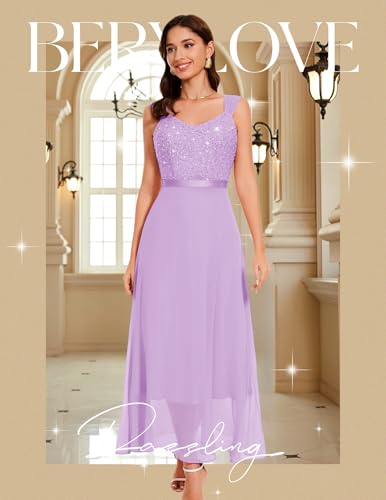 Image of BeryLove Summer Formal Wedding Guest Prom Dresses Sequin Cocktail Evening Lace Elegant Mother of The Bride Dress