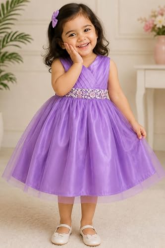 Image of TotzTouch Baby Girls Party Dress | Sleeveless Dress with Embroidered Belt for Birthday Baby Stylish Dress