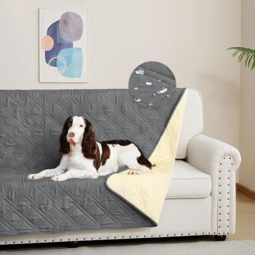 DUJUIKE 100% Housse imperméable canapé, Housse de canapé pour Chien,Housse Impermeable canape lit, avec Base antidérapante, Protection canapé Chien, Chat(Gris,173-208 cm)