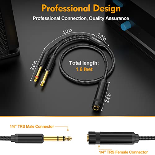 Hosongin 1/4 Trs Stereo Jack To Dual 1/4 Ts Mono Y-Splitter Insert Cable, Nylon Braided Jacket Gold-Plated Plug Double Shielding Cable, 1 Feet #TOP6