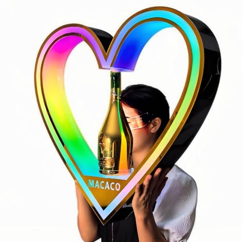 ddingsmafosee Ace of Spades Led 750ml Champagne Bottle Presenter,Heart Illuminated Wine Bottle Display W/ 8 Color Light Fx,All-Night Battery, Commercial Bar Stand