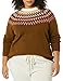 Amazon Essentials Crewneck Sweater for Women, Soft-Touch, Medium Brown Fair Isle Pattern, Large