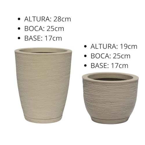 kit 2 Vasos Decorativo de Planta em Polietileno Escovado Jardim Casa Sala n1 e n2 (Bege)